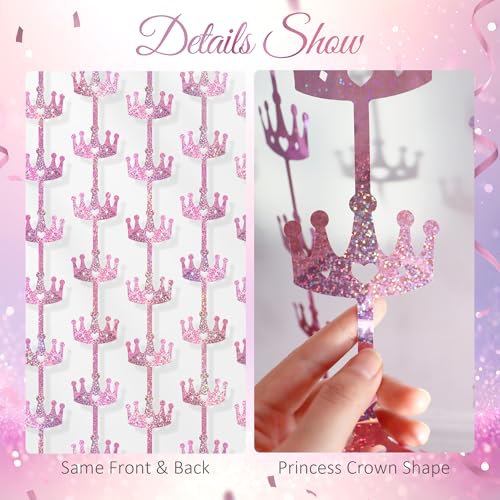 Watch Me Fly 2 Pack 3.3x6.6ft Pink Crown Foil Fringe Curtains - Glitter Sparkling Tinsel Backdrop for Princess Party Decorations, Tiara Birthday Party, Bachelorette Ball, Graduation Celebrations, Holiday Décor - Image 3