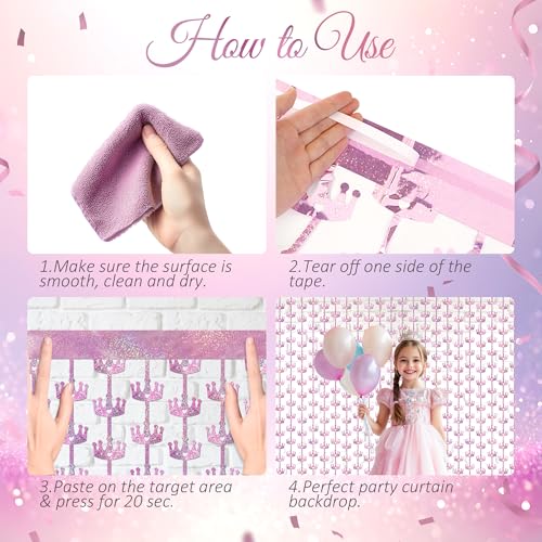 Watch Me Fly 2 Pack 3.3x6.6ft Pink Crown Foil Fringe Curtains - Glitter Sparkling Tinsel Backdrop for Princess Party Decorations, Tiara Birthday Party, Bachelorette Ball, Graduation Celebrations, Holiday Décor - Image 4