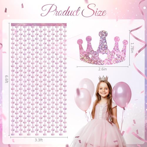 Watch Me Fly 2 Pack 3.3x6.6ft Pink Crown Foil Fringe Curtains - Glitter Sparkling Tinsel Backdrop for Princess Party Decorations, Tiara Birthday Party, Bachelorette Ball, Graduation Celebrations, Holiday Décor - Image 2