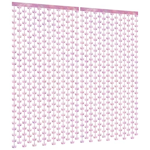 Watch Me Fly 2 Pack 3.3x6.6ft Pink Crown Foil Fringe Curtains - Glitter Sparkling Tinsel Backdrop for Princess Party Decorations, Tiara Birthday Party, Bachelorette Ball, Graduation Celebrations, Holiday Décor - Image 1
