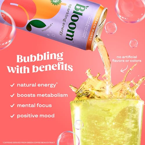 Bloom Nutrition Sparkling Energy Drink - Natural Caffeine, Zero Sugar, 180mg Caffeine - Antioxidant-Rich w/Green Coffee Bean, Green Tea Extract, Prebiotics - 12oz 12 pk - Image 3