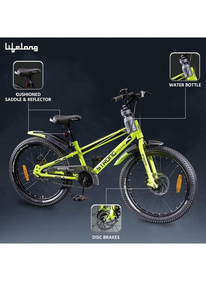 Lifelong Strong 20T SS Kids' Cycle for Ages 5-9|20" Inches Steel Frame,Dual Disc Brakes|Adjustable Saddle|Chain Cover|Steel Rim with Black ED Spokes|Mudguards|Water Bottle with Holder|Multi Speed Gear - Image 2