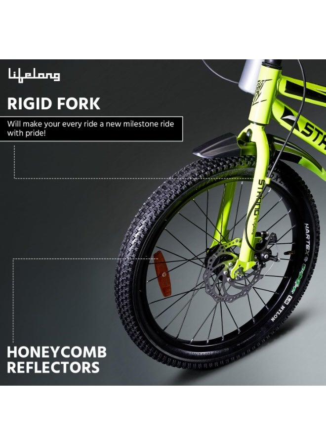 Lifelong Strong 20T SS Kids' Cycle for Ages 5-9|20" Inches Steel Frame,Dual Disc Brakes|Adjustable Saddle|Chain Cover|Steel Rim with Black ED Spokes|Mudguards|Water Bottle with Holder|Multi Speed Gear - Image 4