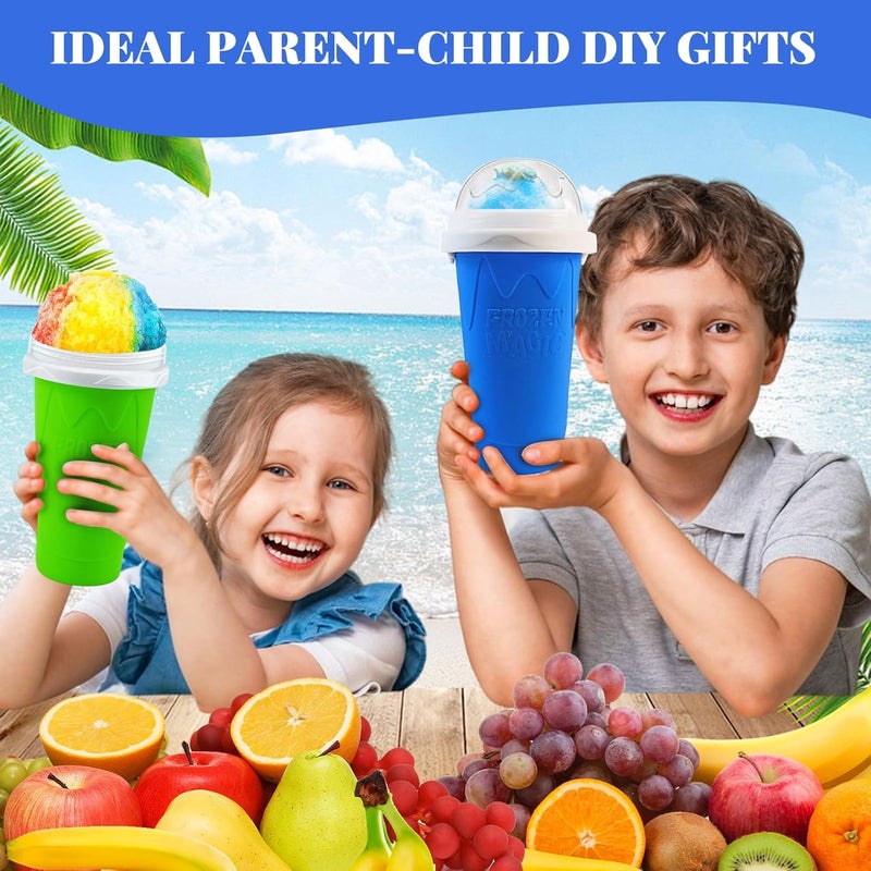 FANS-ONE Slushie Cup, 2 Pack Slushy Maker Cup, Frozen Magic Squeeze Cups for Juice Milk Yogurt Ice Cream Make, DIY Smoothie Cooling Cup with Lid & Straw for Kids Friends Family (Blue+Green) - Image 5