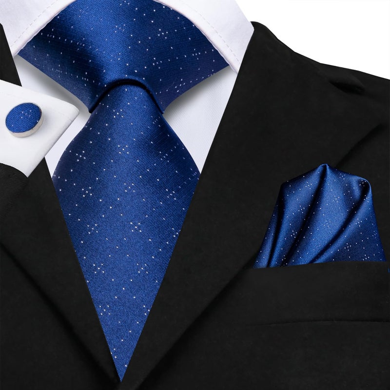 Dubulle Mens Paisley Striped Tie and Handkerchief Cufflinks Tie Set for Men Wedding Business Formal,Royal Blue - Image 2
