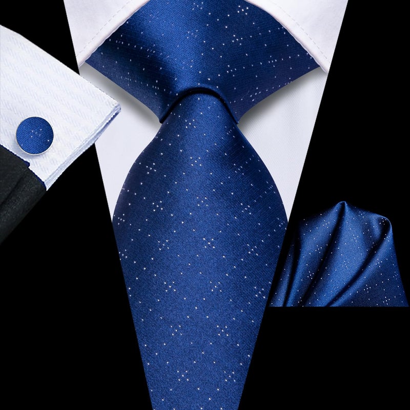 Dubulle Mens Paisley Striped Tie and Handkerchief Cufflinks Tie Set for Men Wedding Business Formal,Royal Blue - Image 3