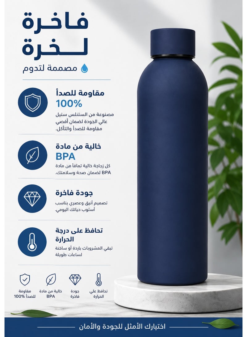 Thermal Water Bottle 500ml - Thermal Bottle, Stainless Steel, BPA Free, Insulating, Hot and Cold, Leak Proof, Ideal for Car, Office, Workout, Bike, Hiking, Sports, Gift. (Navy Blue) - Image 2