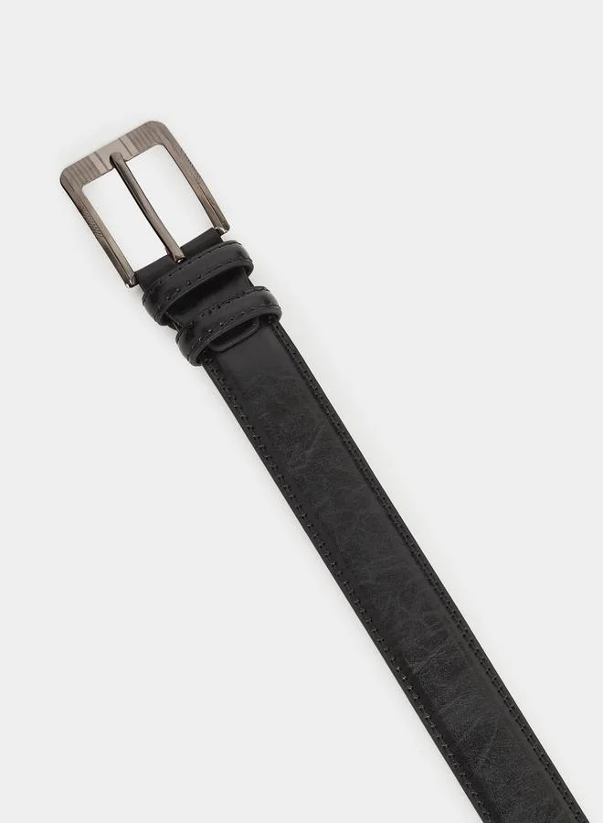 Styli  Black Faux Leather Square Buckle Belt for Men | Best Price UAE