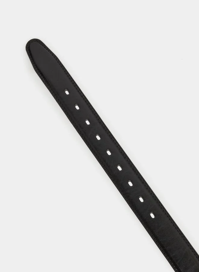 Styli  Black Faux Leather Square Buckle Belt for Men | Best Price UAE