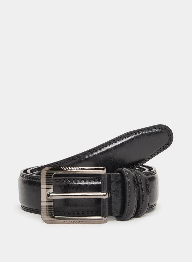 Black Faux Leather Square Buckle Belt