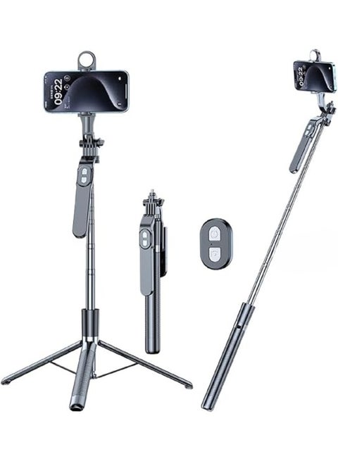 3-in-1 Tripod Selfie Stick with Wireless Remote and LED Light – Extendable up to 1.7 meters for Smartphones
