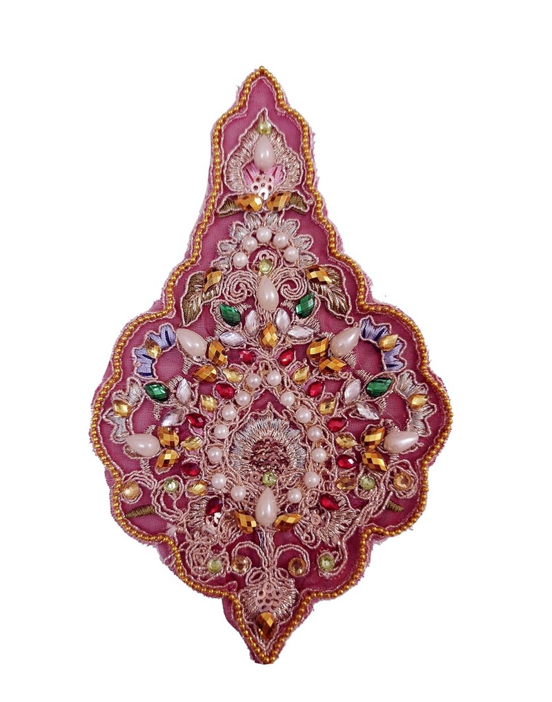 Little Shoppe Embroidered Floral Sewing Patch for Making Sarees LehengaBaby Frocks KurtisDressesClothesTops and Tunics Blouse Saree Jacket Jeans Art and Craft Supply Size16cm 10mPack of 3 3  - Image 1