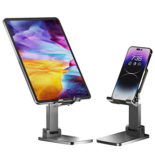 Ambrane Tablet & Mobile Holder for All Smartphones, Tabs, Kindle, iPad Mobile Holding Tabletop Stand, Height Adjustment, Foldable Design, Multipurpose, Anti-Skid Design (Twistand +, Black) - Image 1