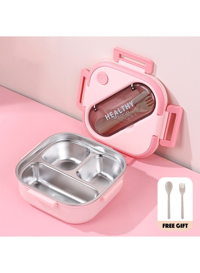 Lunch Box with Spoon Fork 304 Stainless Steel Bento box 3 Compartments Lunch Box Container for Kids and Adults Food Safe Materials and Leak Proof（PINK） - Image 1