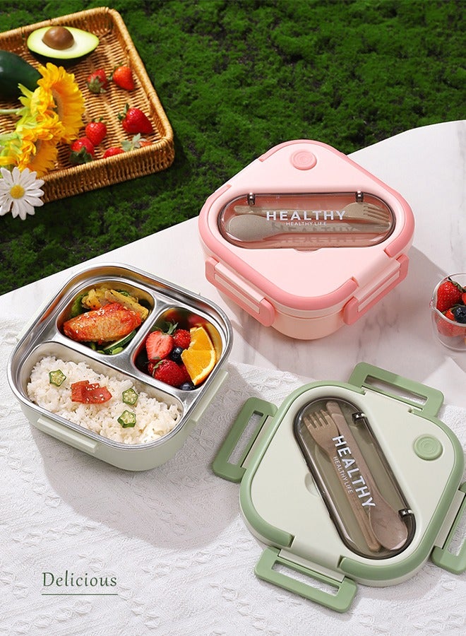 Lunch Box with Spoon Fork 304 Stainless Steel Bento box 3 Compartments Lunch Box Container for Kids and Adults Food Safe Materials and Leak Proof（PINK） - Image 4