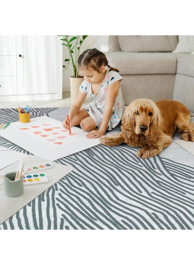 YIHOUSE Grey Rug for Living Room, 6×9 Modern Abstract Area Rug, Geometric Contemporary Wave Striped Rugs for Playroom Nursery, Washable Nonslip Large Rug for Bedroom Dining Room - Image 3
