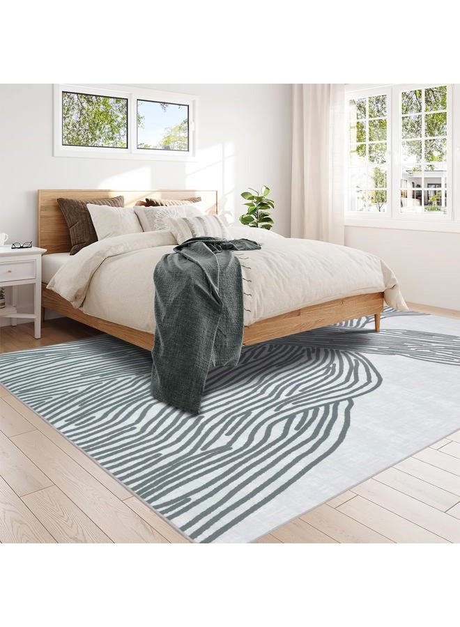 YIHOUSE Grey Rug for Living Room, 6×9 Modern Abstract Area Rug, Geometric Contemporary Wave Striped Rugs for Playroom Nursery, Washable Nonslip Large Rug for Bedroom Dining Room - Image 2