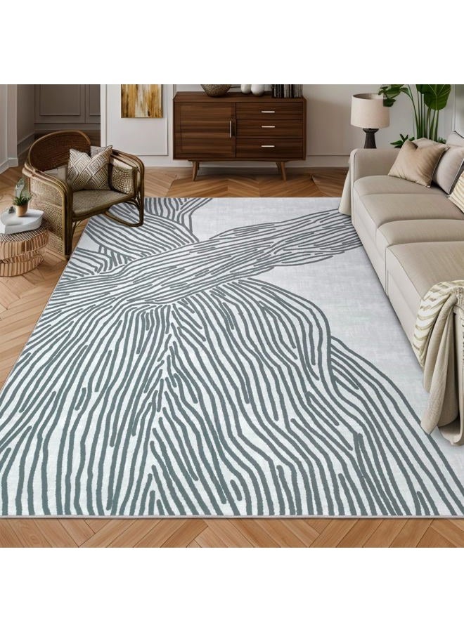 YIHOUSE Grey Rug for Living Room, 6×9 Modern Abstract Area Rug, Geometric Contemporary Wave Striped Rugs for Playroom Nursery, Washable Nonslip Large Rug for Bedroom Dining Room - Image 1