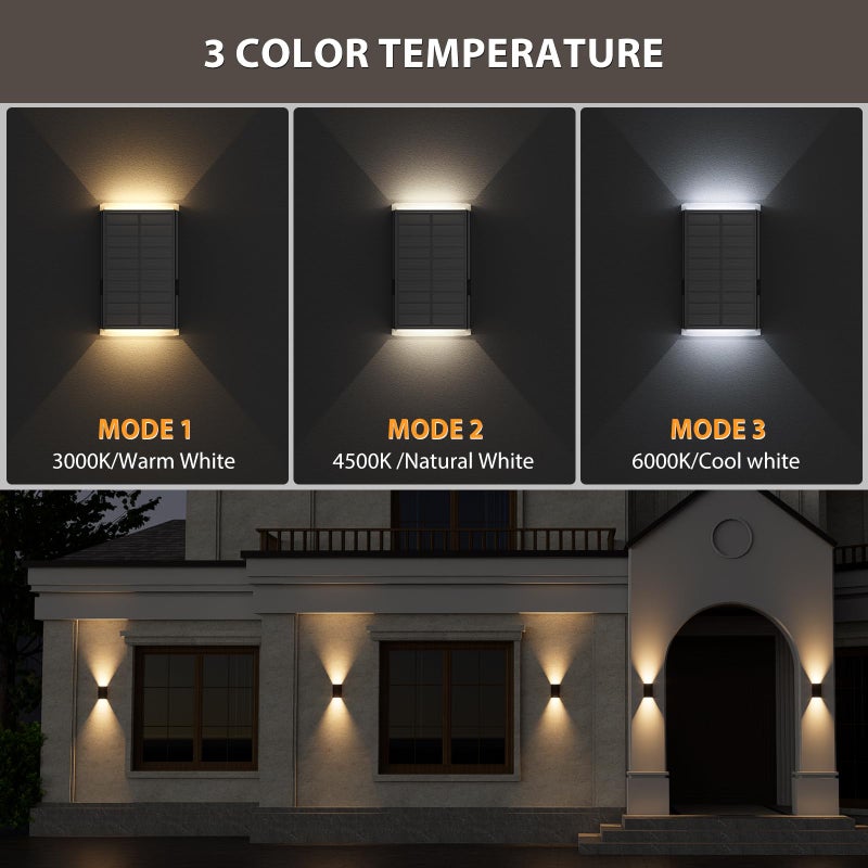 UGDLUCK Solar Wall Light Outdoor , 3000/4000/6000K 3 Modes Dusk to Dawn Lighting Wall Sconce IP67 Waterproof Up and Down Solar Lights Outdoor Front Door Light for House, Garage, Porch, Doorway,Fence (6PACK) - Image 3