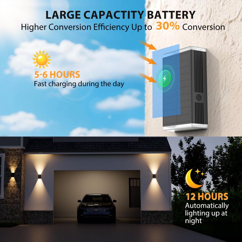 UGDLUCK Solar Wall Light Outdoor , 3000/4000/6000K 3 Modes Dusk to Dawn Lighting Wall Sconce IP67 Waterproof Up and Down Solar Lights Outdoor Front Door Light for House, Garage, Porch, Doorway,Fence (6PACK) - Image 4
