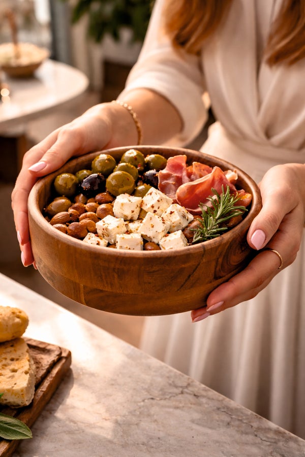 Aanya Homecraft Premium Wood Salad Bowl 21cm – Handcrafted Medium Round Serving Bowl for Salads, Fruits, Pasta & Family Dining, Natural Brown - Image 5