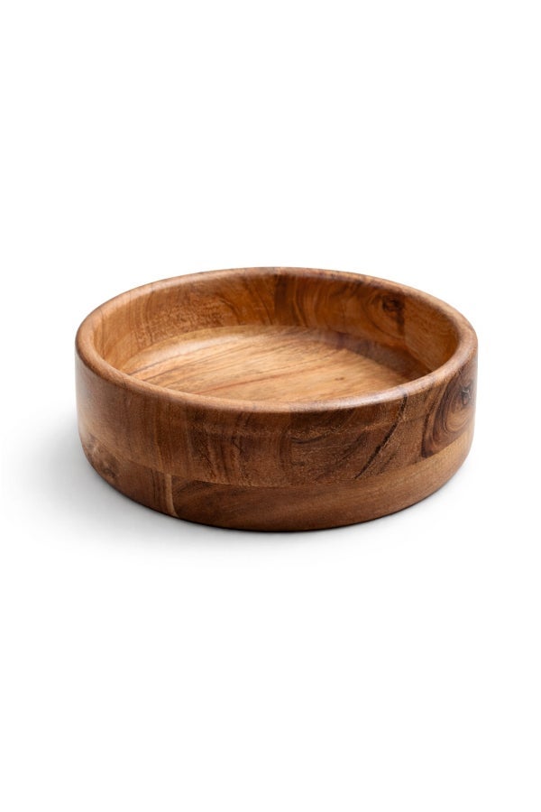Aanya Homecraft Premium Wood Salad Bowl 21cm – Handcrafted Medium Round Serving Bowl for Salads, Fruits, Pasta & Family Dining, Natural Brown - Image 1