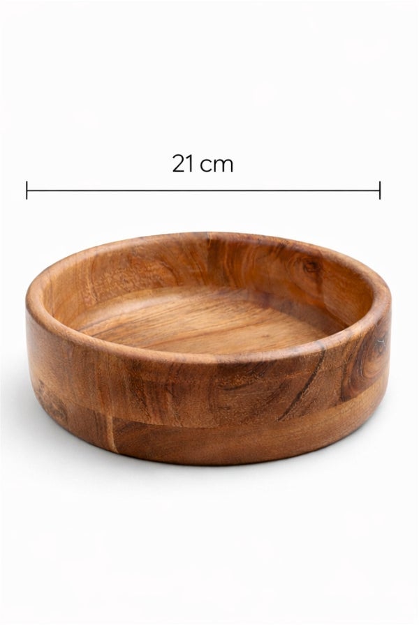 Aanya Homecraft Premium Wood Salad Bowl 21cm – Handcrafted Medium Round Serving Bowl for Salads, Fruits, Pasta & Family Dining, Natural Brown - Image 4