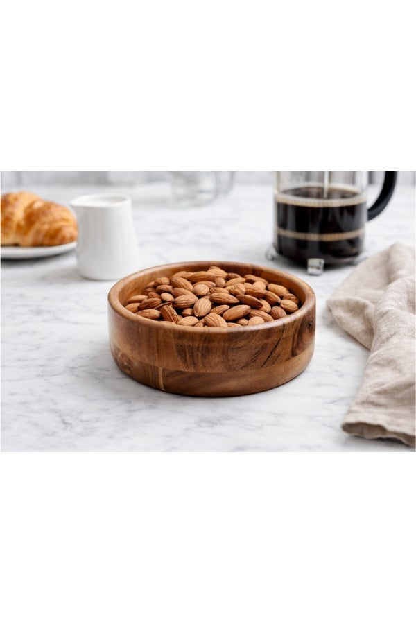 Aanya Homecraft Premium Wood Salad Bowl 21cm – Handcrafted Medium Round Serving Bowl for Salads, Fruits, Pasta & Family Dining, Natural Brown - Image 2