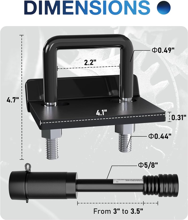 Topick Hitch Tightener & Trailer Hitch Pin Lock Set for 2" Hitches, Anti-Rattle Clamp & Secure Hitch Pin Lock Combo, Locking Receiver Hitch Pin, Trailer Hitch Accessories - Image 2