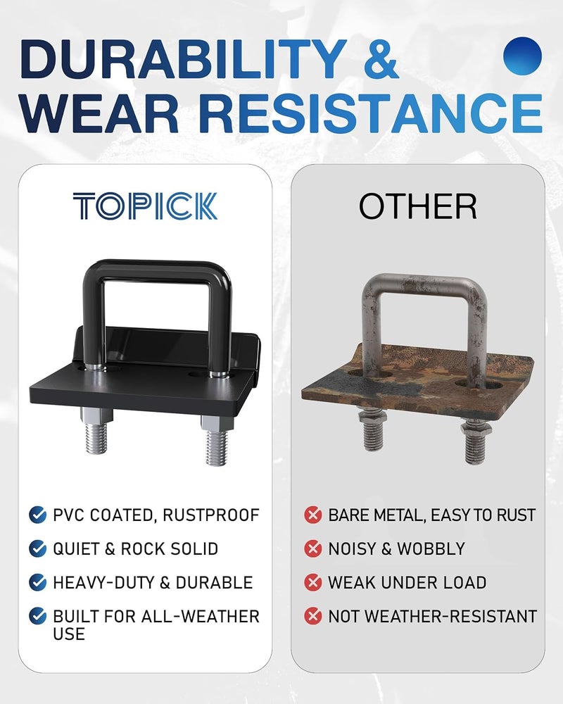 Topick Hitch Tightener & Trailer Hitch Pin Lock Set for 2" Hitches, Anti-Rattle Clamp & Secure Hitch Pin Lock Combo, Locking Receiver Hitch Pin, Trailer Hitch Accessories - Image 3