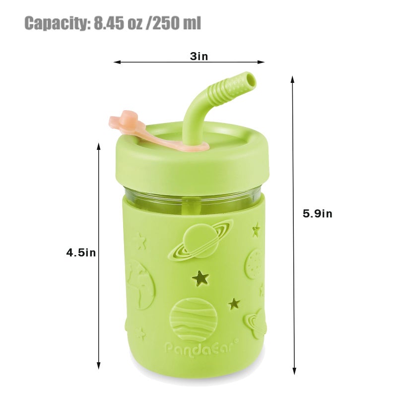 PandaEar أكواب زجاجية للأطفال والرضع من باندا إير، مجموعة 4 أكواب زجاجية من جرة ميسون سعة 8.45 أونصة مع أكمام سيليكون وشفاطات، أكواب سموذي ووجبات خفيفة مقاومة للتسرب للرضع - Image 3