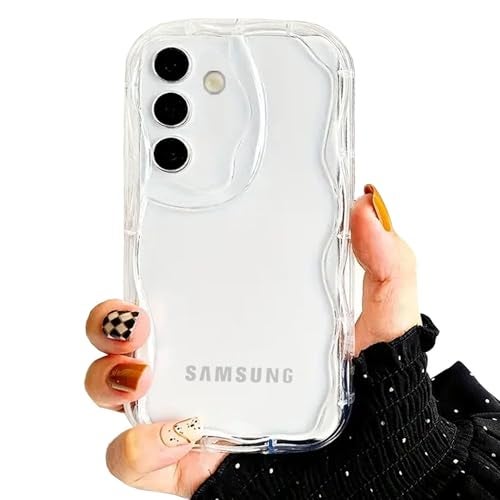 KC Back Cover for Samsung Galaxy A35 5G Curly Wave Frame Shape Shockproof Bumper Soft Silicone Case with Camera Protection (Transparent) - Image 1