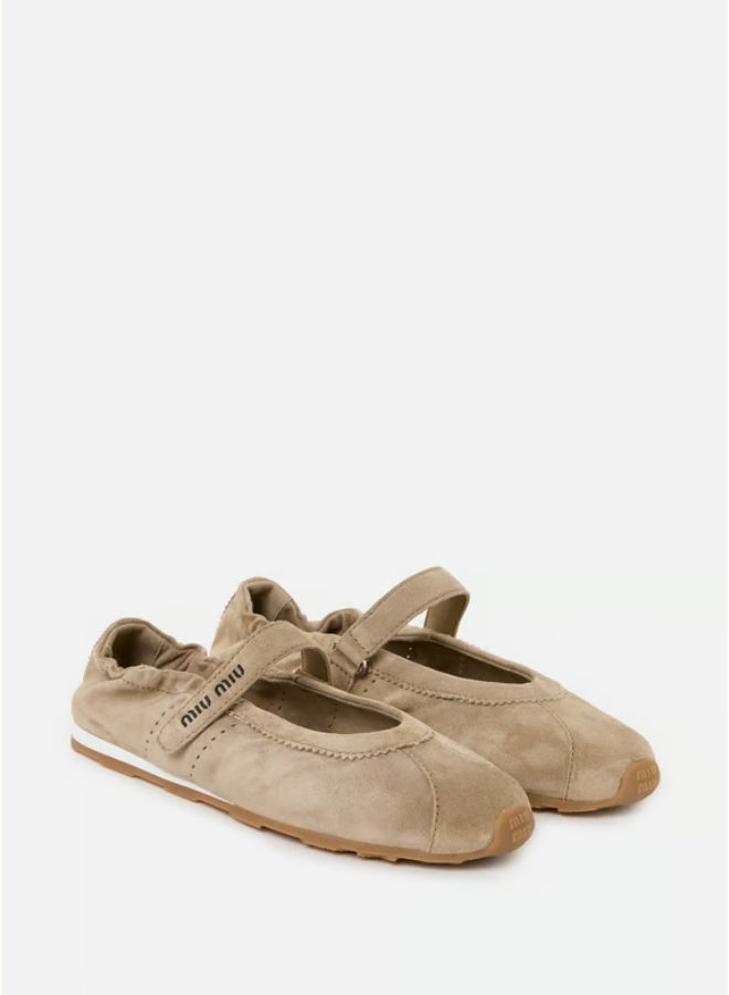 Miu Miu Calf leather Suede Ballerina Sneakers-Brown  - Image 1