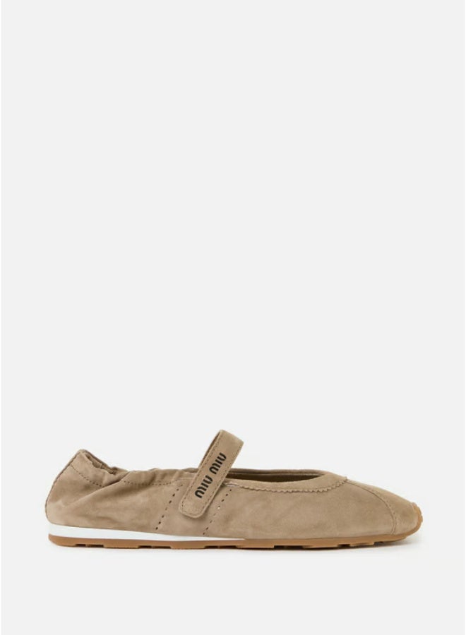 Miu Miu Calf leather Suede Ballerina Sneakers-Brown - Image 2