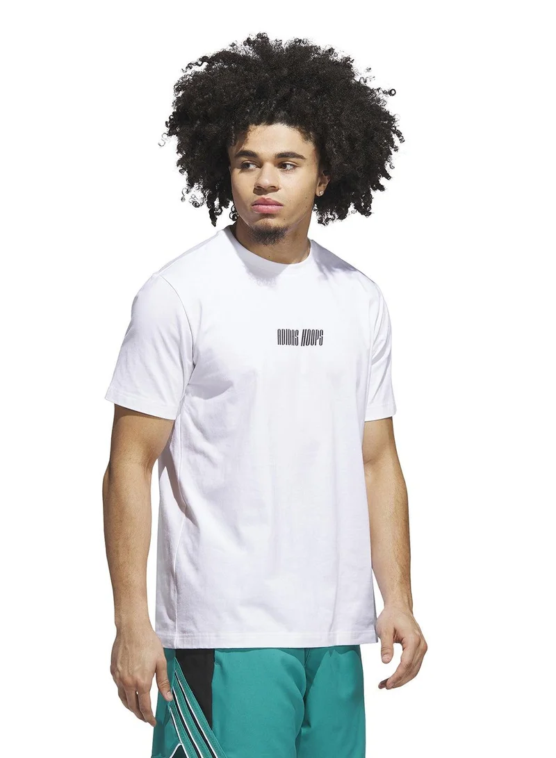 اديداس تي شيرت رجالي أبيض برسومات مبتكرة بأكمام قصيرة