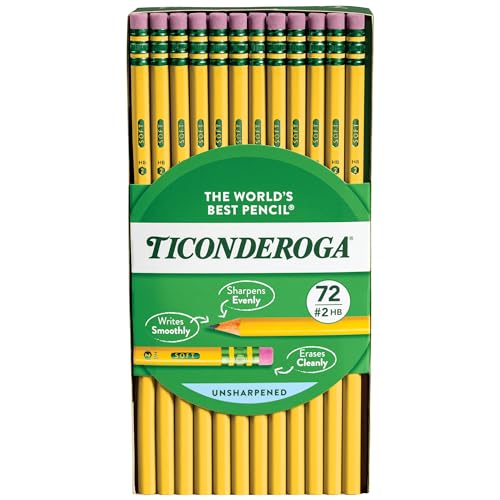Ticonderoga أقلام تيكونديروجا الخشبية، غير مشحذة، 2 HB ناعمة، صفراء، 72 عدداً - Image 1