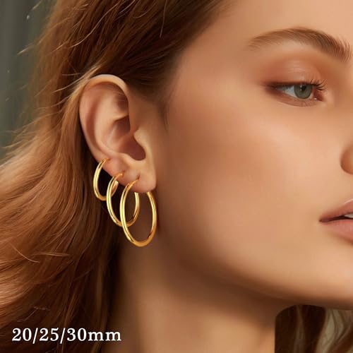 M MOOHAM Hoop Earrings for Women - 14k-Gold-Plated Sterling silver-plated Post Hypoallergenic Hoops Earrings Pack Set for Women Trendy Jewelry - Image 3