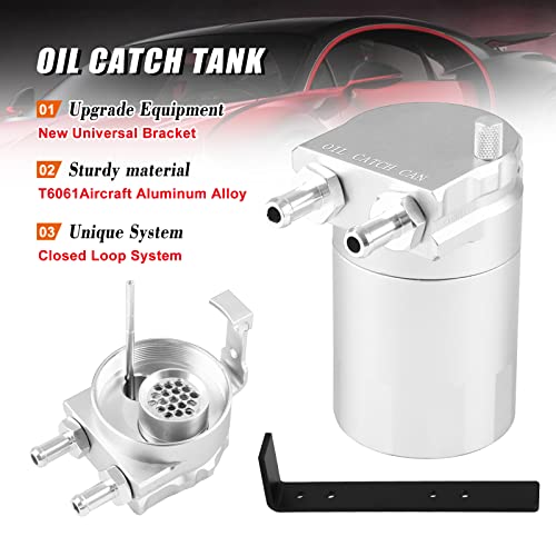 RULLINE Universal 350ml Reservoir Tank Oil Catch Can Tank 0046 Aluminum Polish Baffled Reservoir with Bracket Silver - Image 3