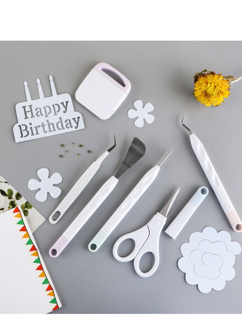 Y&D 6 Pieces of Craft Vinyl  Tools Set, Hook  Scraper Spatula Tweezers Scissors for Die-Cutting Cardstock Scrapbooking DIY Silhouette Embossing Lettering  - Image 4