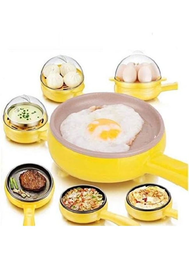 Electric Multi Functional Fry Pan with 7 Pieces Egg Steamer 350 Watts (Yellow) - Image 1