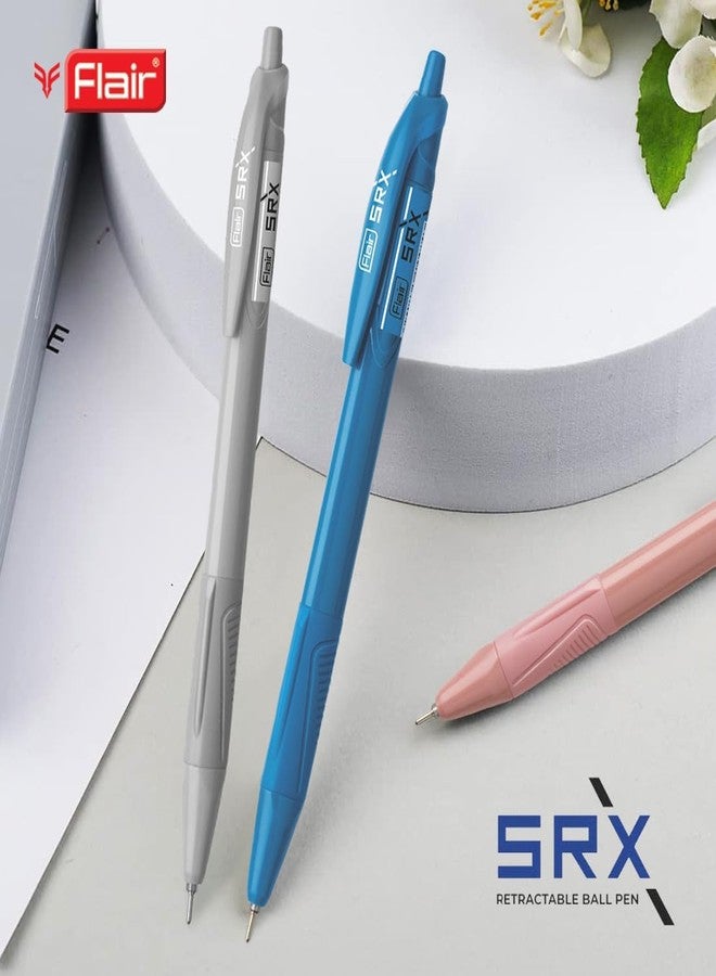 Flair Srx 0.7mm Retractable Ball Pen Blister Pack | Triangular Body Design For Better Grip | Light Weight Refillable | Smooth Writing Experience | Vibrant Solid Body Colours | Blue Ink, Pack of 10 Pen - Image 2