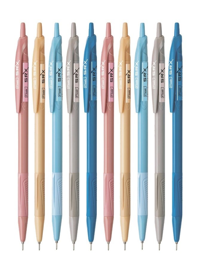 Flair Srx 0.7mm Retractable Ball Pen Blister Pack | Triangular Body Design For Better Grip | Light Weight Refillable | Smooth Writing Experience | Vibrant Solid Body Colours | Blue Ink, Pack of 10 Pen - Image 1