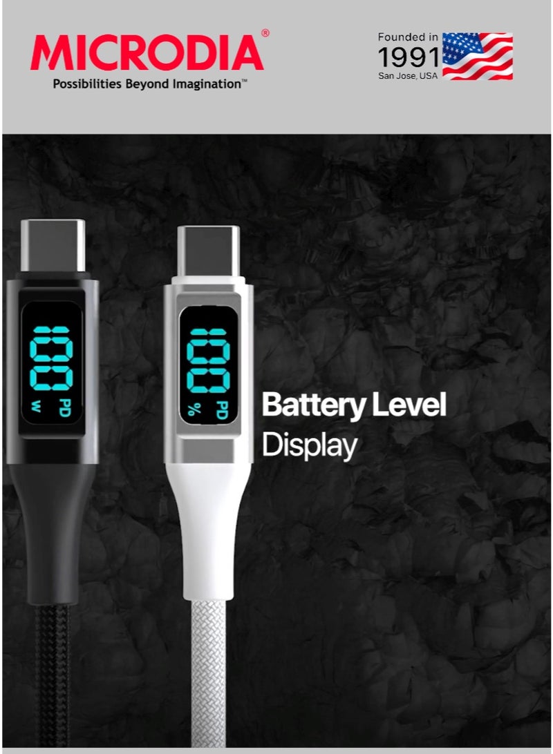 MICRODIA 【MICRODIA】ExeCable Bundle (1.3m & 2.6m)100W USB-C to USB-C Fast Charge Cable with Digital LCD Display, Kevlar Braided  - Silver - Image 3