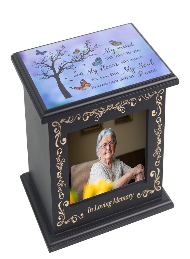 JOYSPARKING Wooden Urn Box for Ashes Cremation Urns for Human Ashes Adult Male or Female, Memorial Keepsake Urns with Photo Frame, Funeral Casket for Men Women, Burial Urn for Adults Up to 200 IBS-Tree - Image 1