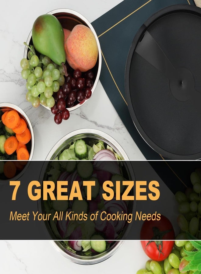 hunnycook طقم أوعية خلط هاني كوك مكون من 7 قطع مع غطاء، أوعية خلط من الفولاذ المقاوم للصدأ للخبز، الأحجام: 0.7، 1.1، 1.5، 2.1، 3.5، 4، 4.5 كوارت، أوعية خلط لتحضير الطعام وخلطه وتقديمه. - Image 2
