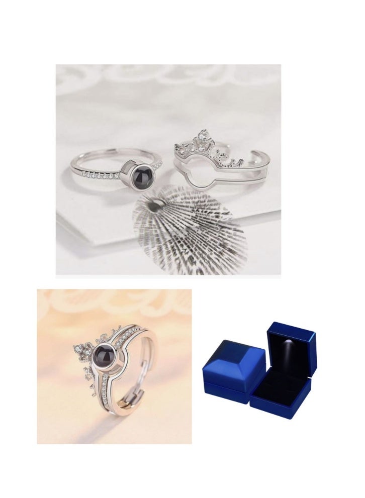 LATEEN I Love You Projection Adjustable Ring 100 Languages Lovers Queen Crown Jewelry Stylish Valentine Proposal Engagement Ring Gift for Girlfriend Couple Rings Women & Girls Rings With LED Ring Gift Box - Image 1