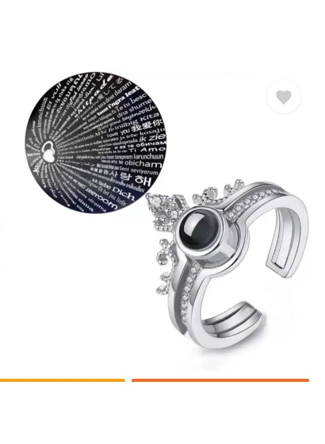 LATEEN I Love You Projection Adjustable Ring 100 Languages Lovers Queen Crown Jewelry Stylish Valentine Proposal Engagement Ring Gift for Girlfriend Couple Rings Women & Girls Rings With LED Ring Gift Box - Image 4