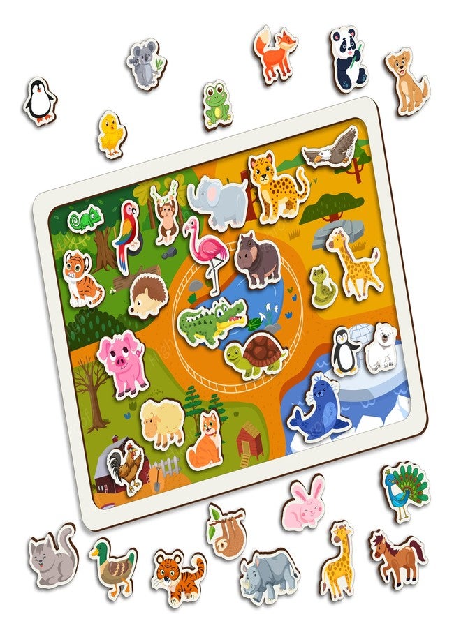 HighRoof Puzzle for Toddlers Montessori Wooden Educational Board with Sight, Taste, Touch, Hearing & Smell – Colorful Matching Game for Kids Age 2 3 4 5 6 7+ Years (Animal House Puzzle) - Image 1