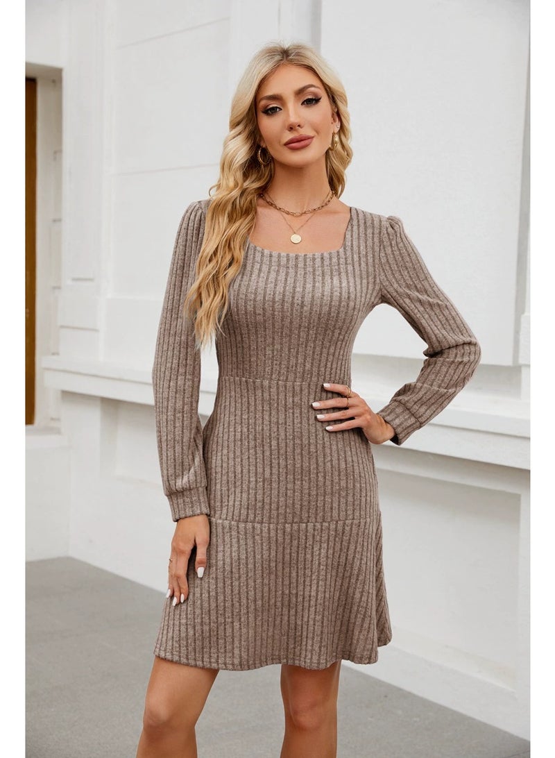 general 2025-2026 Women's Square-neck Lantern-Sleeve Doll Dress with Pockets and Long-Sleeved Overalls - Image 1