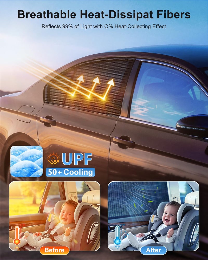 PEMOTech Car Window Shades(2 Pack)-Side Window Sun Shades, UV Protection Breathable Spandex Baby Window Covers, Universal Fit Most of Cars, Protect Privacy for Family (27.2"x39.8") Black - Image 2